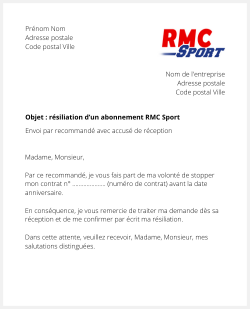 lettre resiliation rmc sport